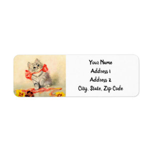 Kitten with a Red Ribbon Return Address Label