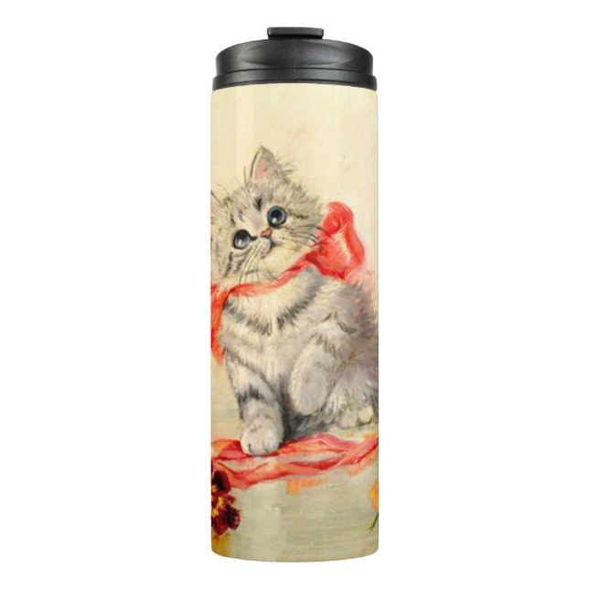 Kitten with a Red Ribbon Thermal Tumbler (Front)