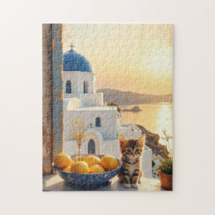 Kitten with a view of sunset jigsaw puzzle