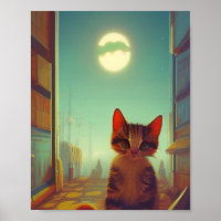 Kitten with big eyes full moon cracked shadow