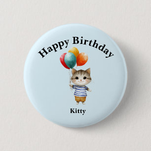 Kitten with Birthday Balloons Cute Party Celebra 6 Cm Round Badge