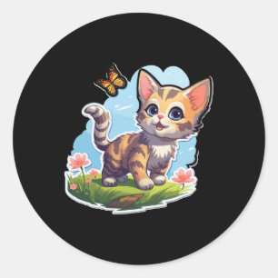 Kitten With Blue Eyes And Butterfly Perfect Summer Classic Round Sticker