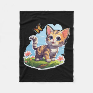 Kitten With Blue Eyes And Butterfly Perfect Summer Fleece Blanket