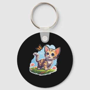 Kitten With Blue Eyes And Butterfly Perfect Summer Key Ring