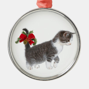 Kitten with Christmas bow Metal Tree Decoration