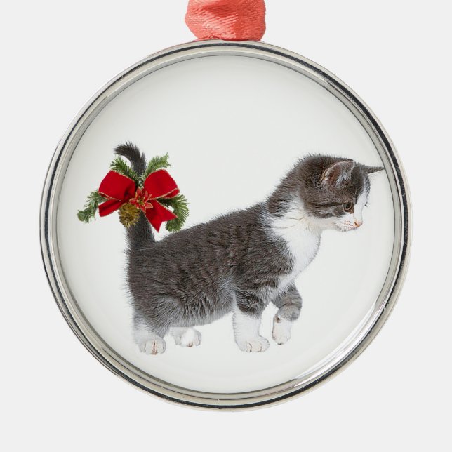 Kitten with Christmas bow Metal Tree Decoration (Front)
