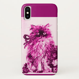 KITTEN WITH FUCHSIA PINK ROSES ,White Purple iPhone X Case
