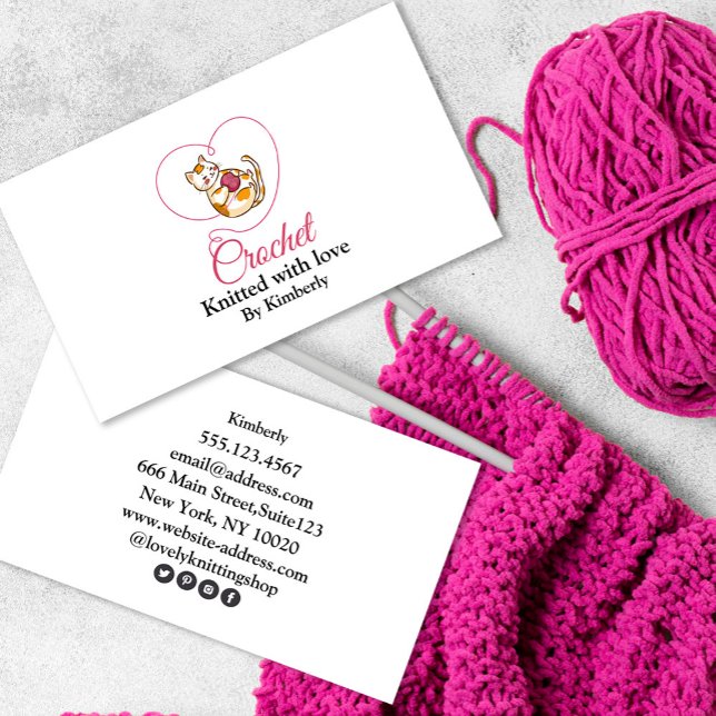 Kitten with heart crochet Business Card (Kitten with heart crochet Business Card #zazzlemade #kittenbusinesscard #crchetbusinesscard #cute)