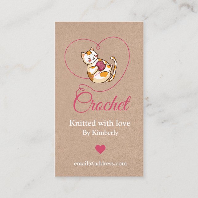 Kitten with heart crochet handmade business card. business card (Front)
