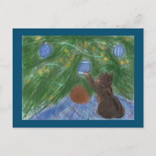 Kitten with Holiday Tree Postcard