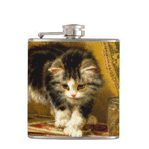 Kitten with Paint and Brushes Hip Flask