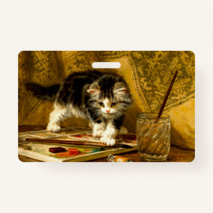 Kitten with Paint and Brushes ID Badge