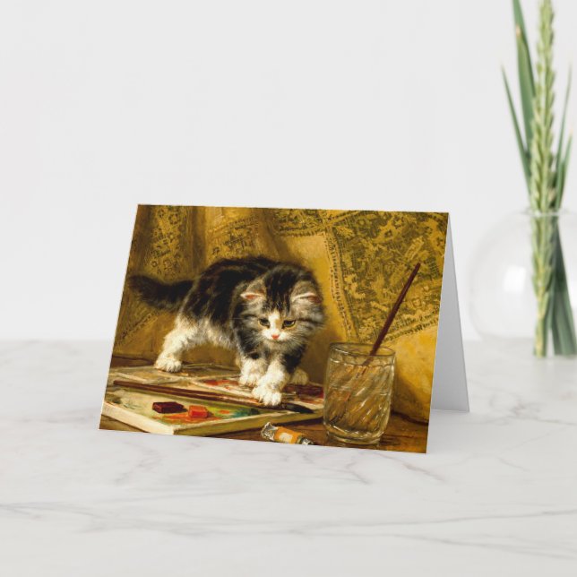 Kitten with Paint and Brushes Invitation (Front)