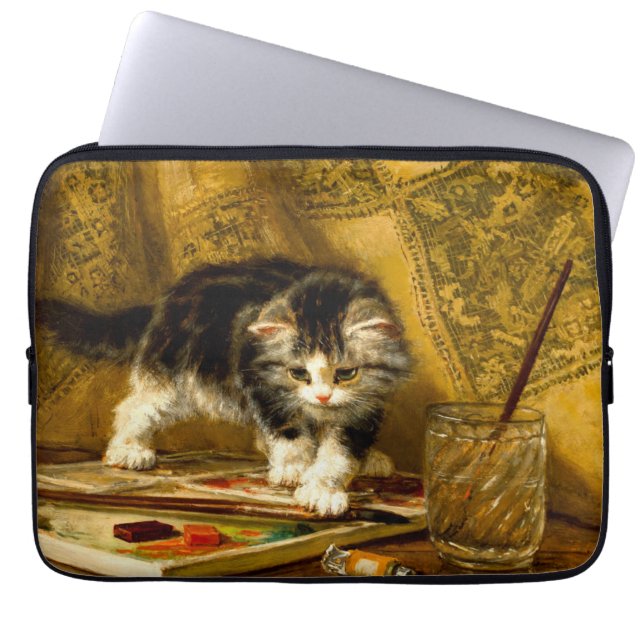 Kitten with Paint and Brushes Laptop Sleeve (Front)