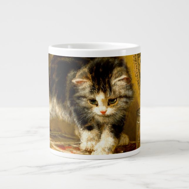 Kitten with Paint and Brushes Large Coffee Mug (Front)