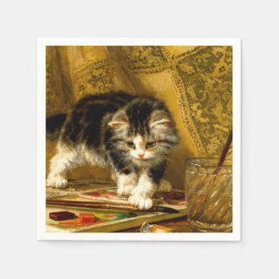Kitten with Paint and Brushes Napkin