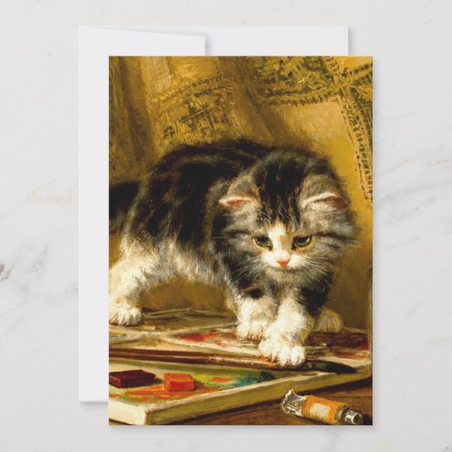 Kitten with Paint and Brushes Save The Date (Front)