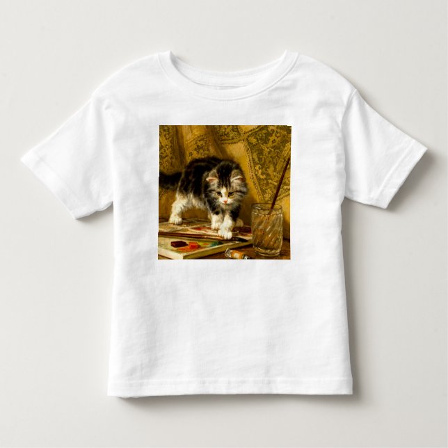 Kitten with Paint and Brushes Toddler T-Shirt (Front)