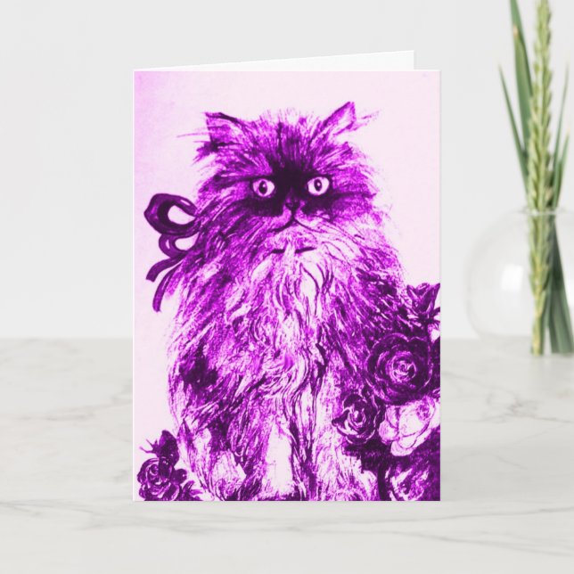 KITTEN WITH PURPLE ROSES Birthday Card (Front)