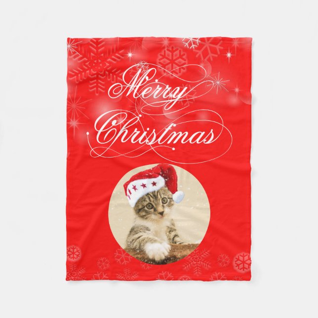 Kitten With Red Hat Fleece Blanket (Front)