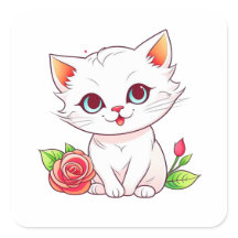 Kitten with Red Rose