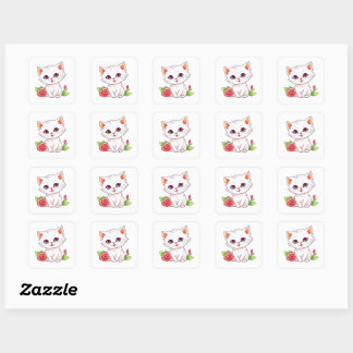 Kitten with Red Rose Square Sticker