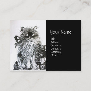 KITTEN WITH ROSES ,Black and White Business Card