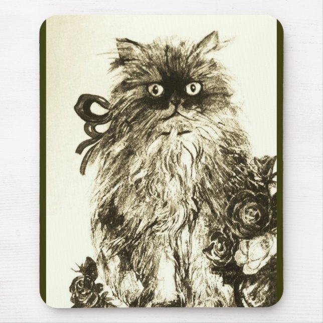 KITTEN WITH ROSES ,Brown and White Mouse Pad (Front)