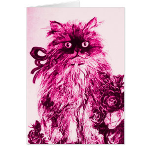 KITTEN WITH ROSES ,Pink Fuchsia White