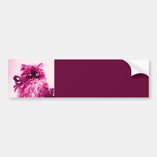 KITTEN WITH ROSES ,Pink Fuchsia White Bumper Sticker