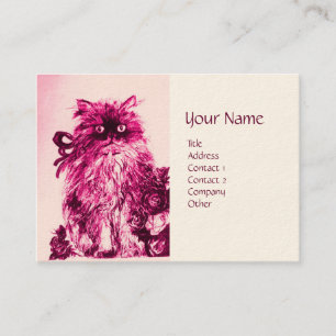KITTEN WITH ROSES ,Pink Fuchsia White Business Card