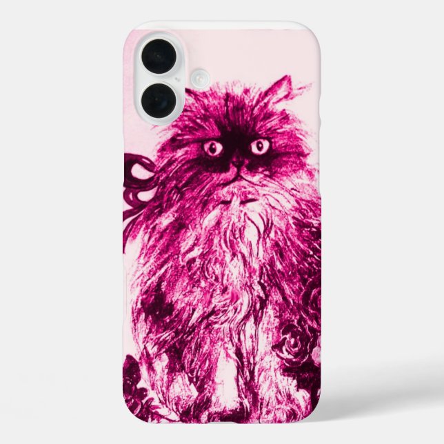 KITTEN WITH ROSES ,Pink Fuchsia White Case-Mate iPhone Case (Back)