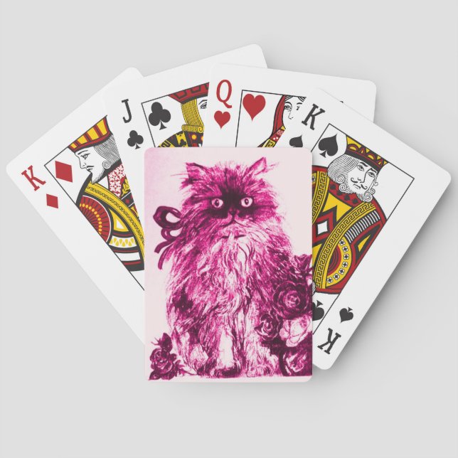 KITTEN WITH ROSES ,Pink Fuchsia White Playing Cards (Back)