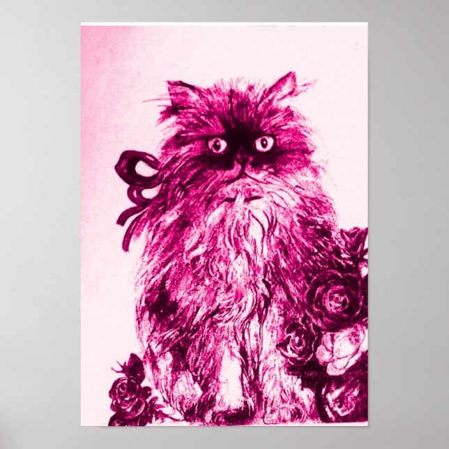 KITTEN WITH ROSES ,Pink Fuchsia White Poster (Front)