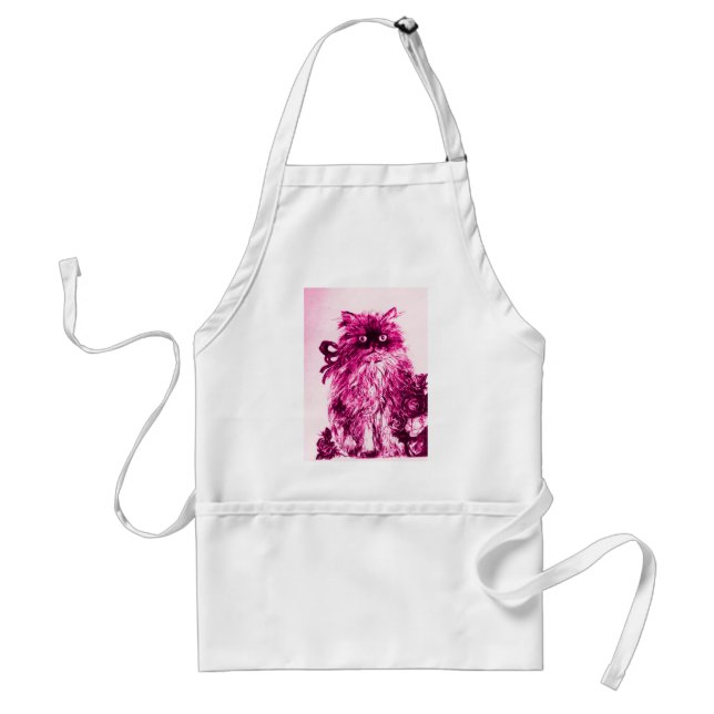 KITTEN WITH ROSES ,Pink Fuchsia White Standard Apron (Front)
