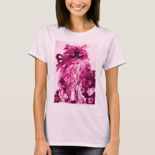 KITTEN WITH ROSES ,Pink Fuchsia White T-Shirt