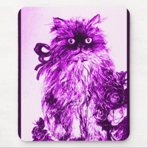 KITTEN WITH ROSES ,Purple Violet and White Mouse Pad