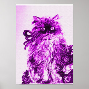 KITTEN WITH ROSES ,Purple Violet and White Poster