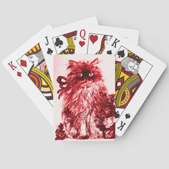 KITTEN WITH ROSES ,Red  White Playing Cards (Back)