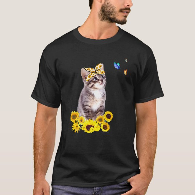 Kitten With Sunflower Headbow Butterfly Cat With B T-Shirt (Front)