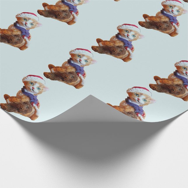 Kitten with Teddy Bear and Santa Hat Christmas Wrapping Paper (Corner)