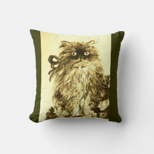 KITTEN WITH WHITE BROWN GREEN  ROSES CUSHION