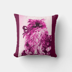 KITTEN WITH WHITE PURPLE PINK ROSES CUSHION