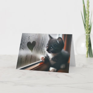 Kitten With Window Heart Card
