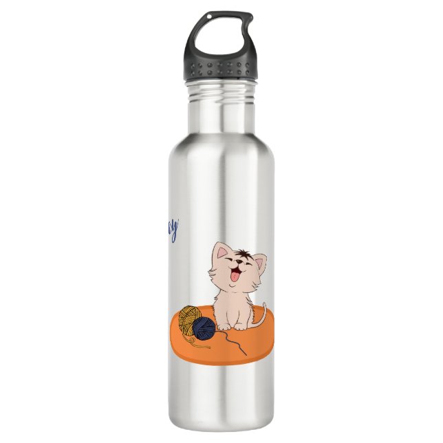Kitten with Wool Ball 710 Ml Water Bottle (Front)