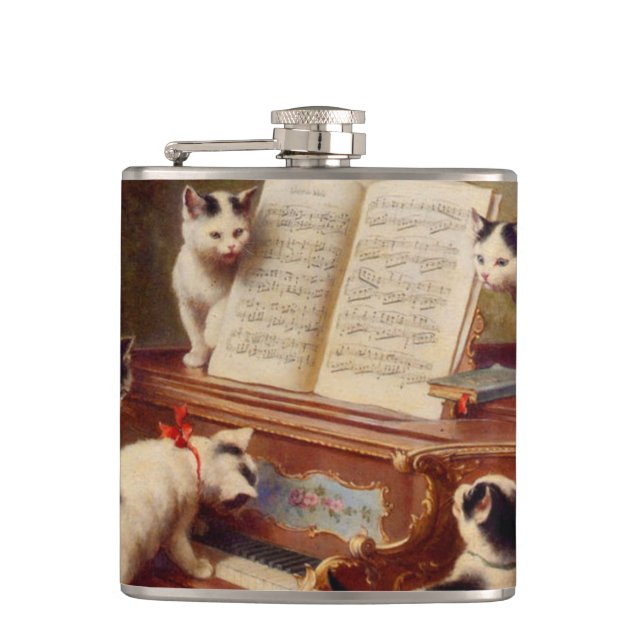 Kittens and Piano Hip Flask (Front)