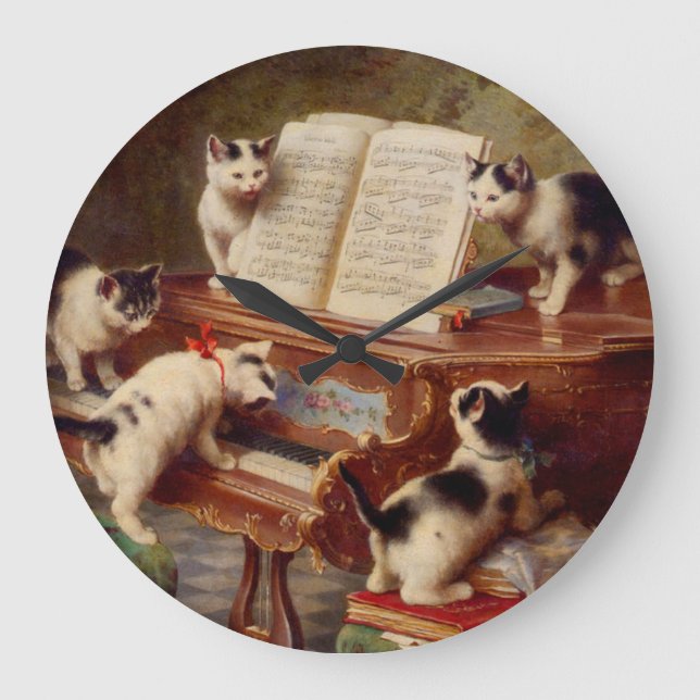 Kittens and Piano Large Clock (Front)