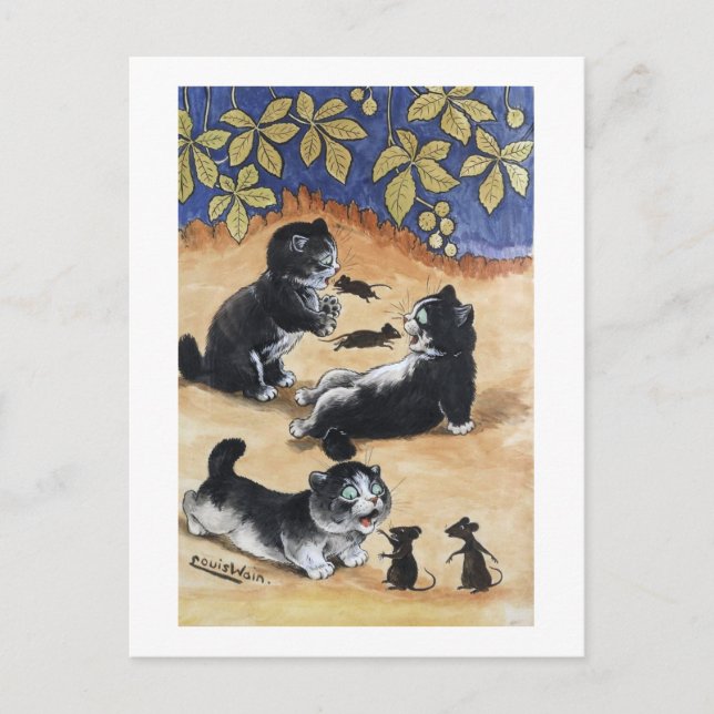 Kittens and Rats, Louis Wain Postcard (Front)