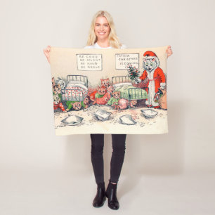 Kittens and Santa Cat, Louis Wain Fleece Blanket