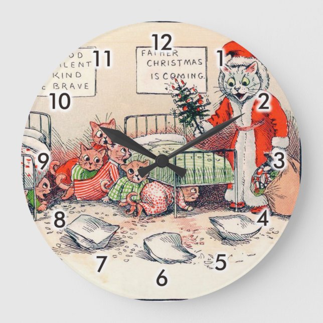 Kittens and Santa Cat, Louis Wain Large Clock (Front)